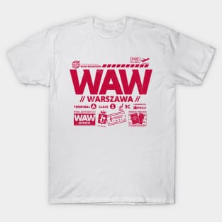 Vintage Warsaw WAW Airport Code Travel Day Retro Travel Tag Poland T-Shirt